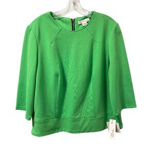 Liz Claiborne Green 3/4 Sleeve Top  Sz L Polyester/Rayon/Spandex Blend/Back Zipp
